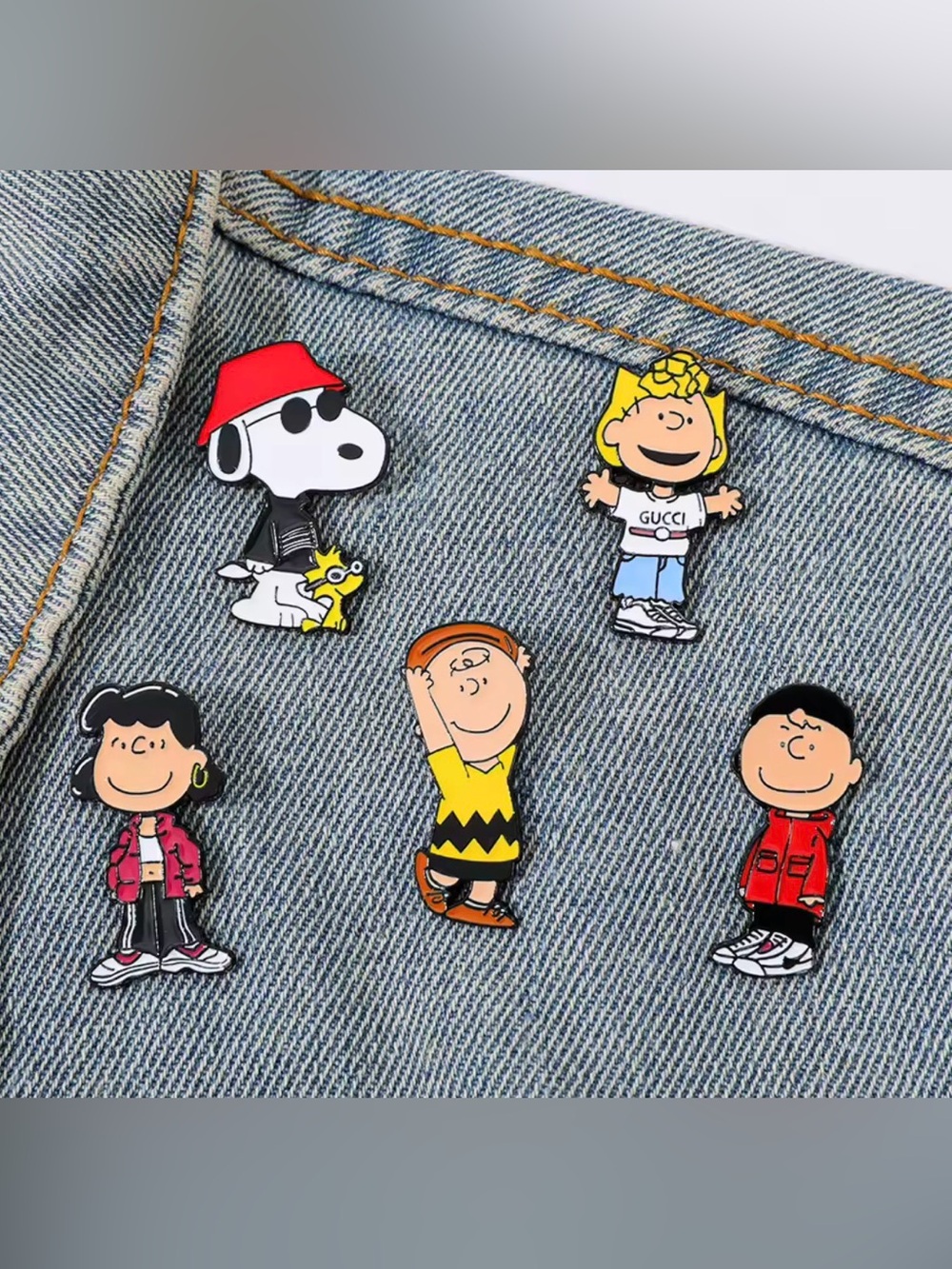 Peanuts Gang Streetwear Enamel Pins Set Snoopy Charlie Brown Lucy Sally Linus